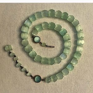 Czech Russian Cane Bead Necklace Celadon VNTG EUC